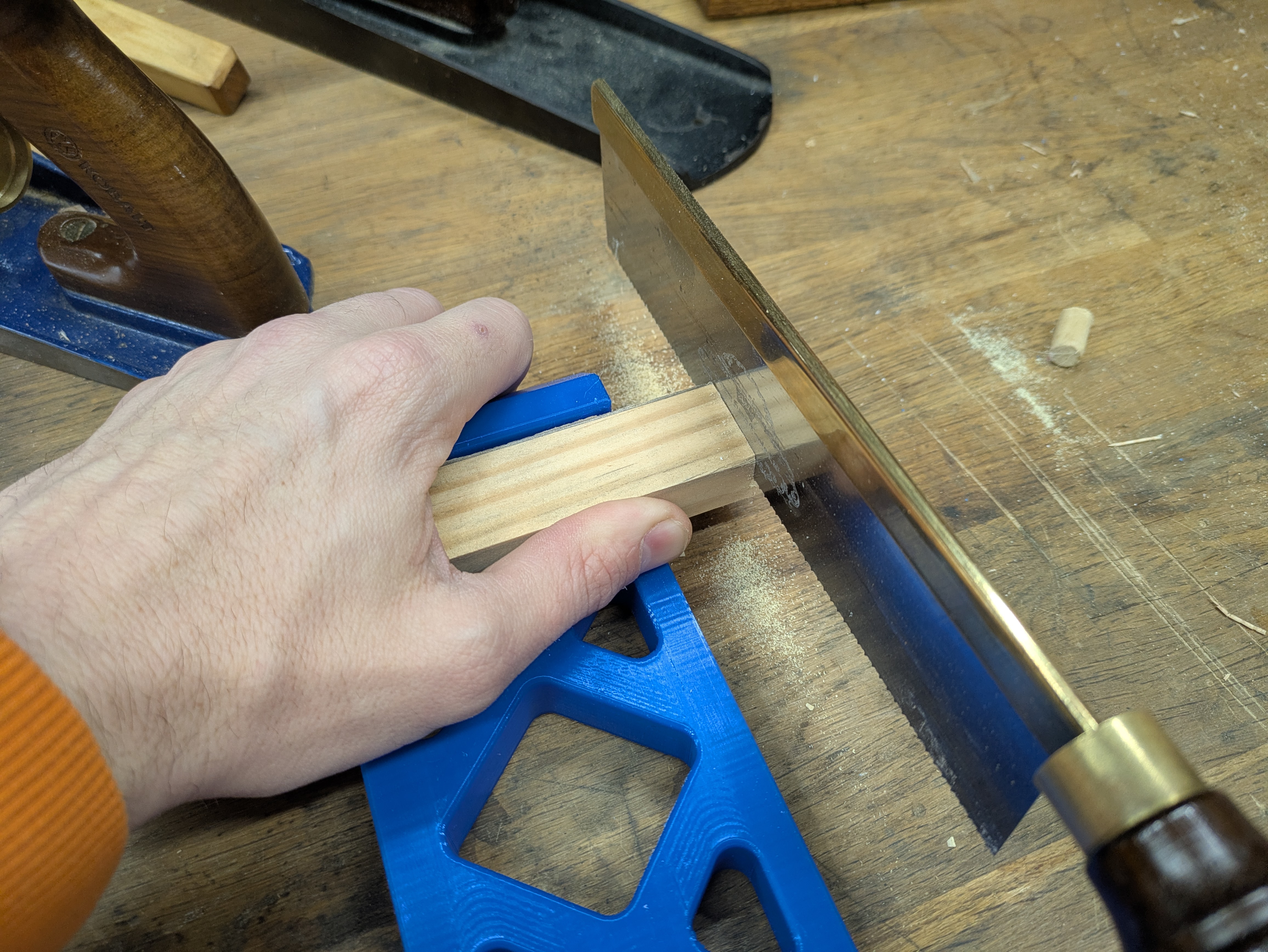 Cutting like this is so much easier than having to put pieces in the vise. This is a great balance between stability and speed.