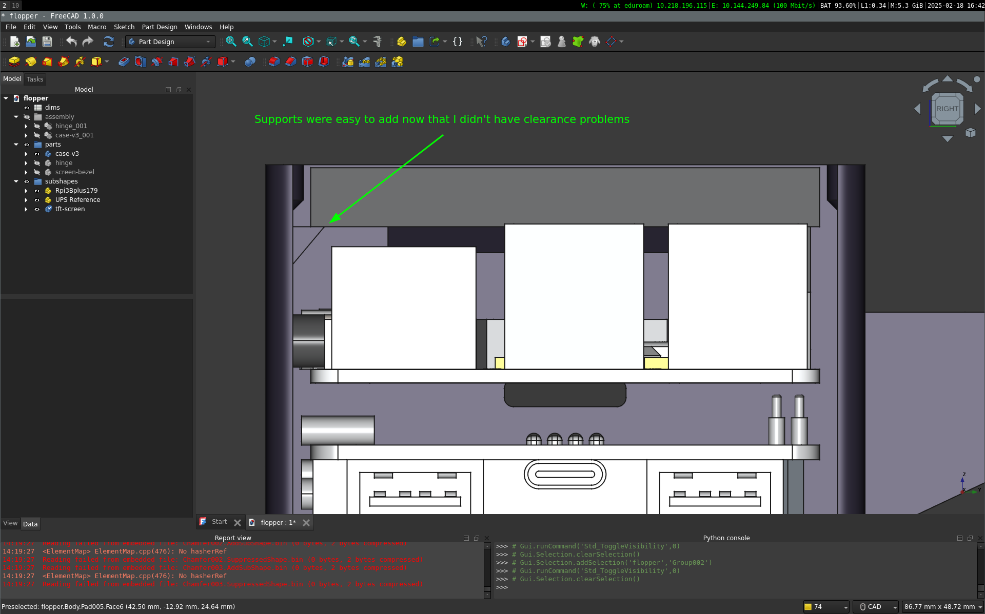 By sliding the components in from the end, I no longer have to worry about my support structures getting in the way. Perfect.